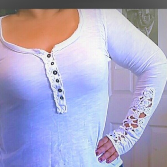 FREE PEOPLE WHITE FLOWER COCHET SLEEVES BLOUSE SP - Picture 7 of 7